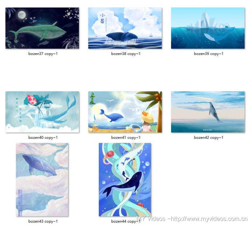 清新唯美梦幻鲸鱼治愈系海蓝时见鲸插画PSD分层文件 PS模板-第6张