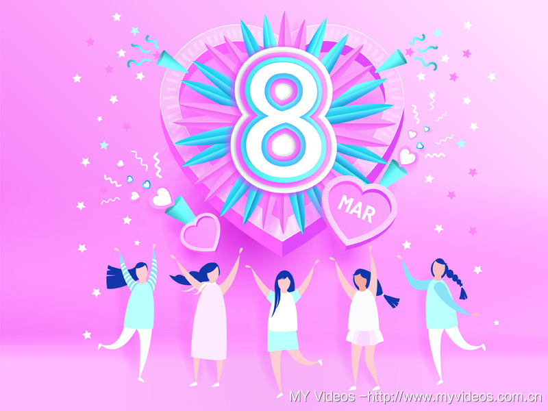 可爱粉色的快乐女人纸工艺38妇女节庆典矢量海报素材 AI素材-第3张