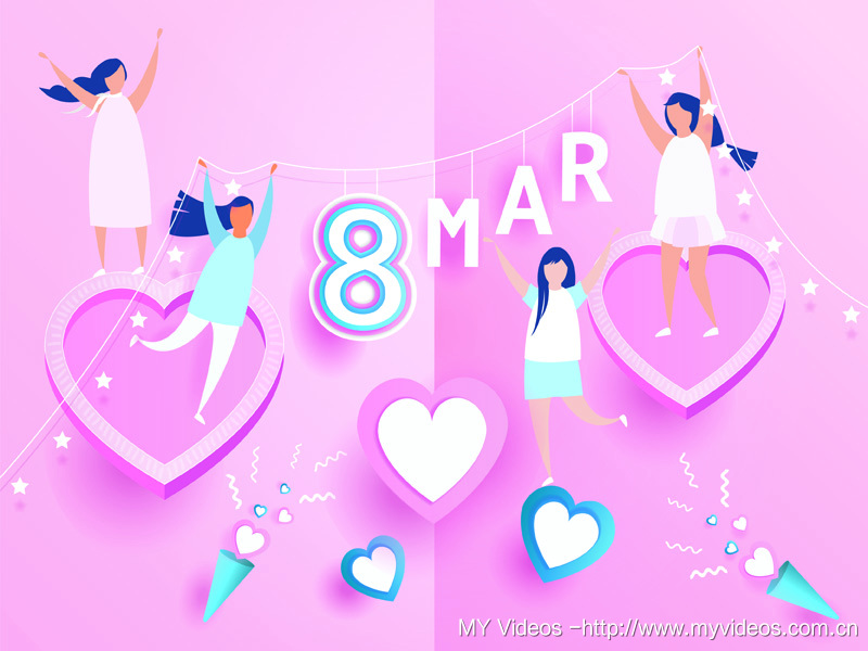 可爱粉色的快乐女人纸工艺38妇女节庆典矢量海报素材 AI素材-第4张