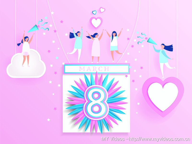 可爱粉色的快乐女人纸工艺38妇女节庆典矢量海报素材 AI素材-第6张