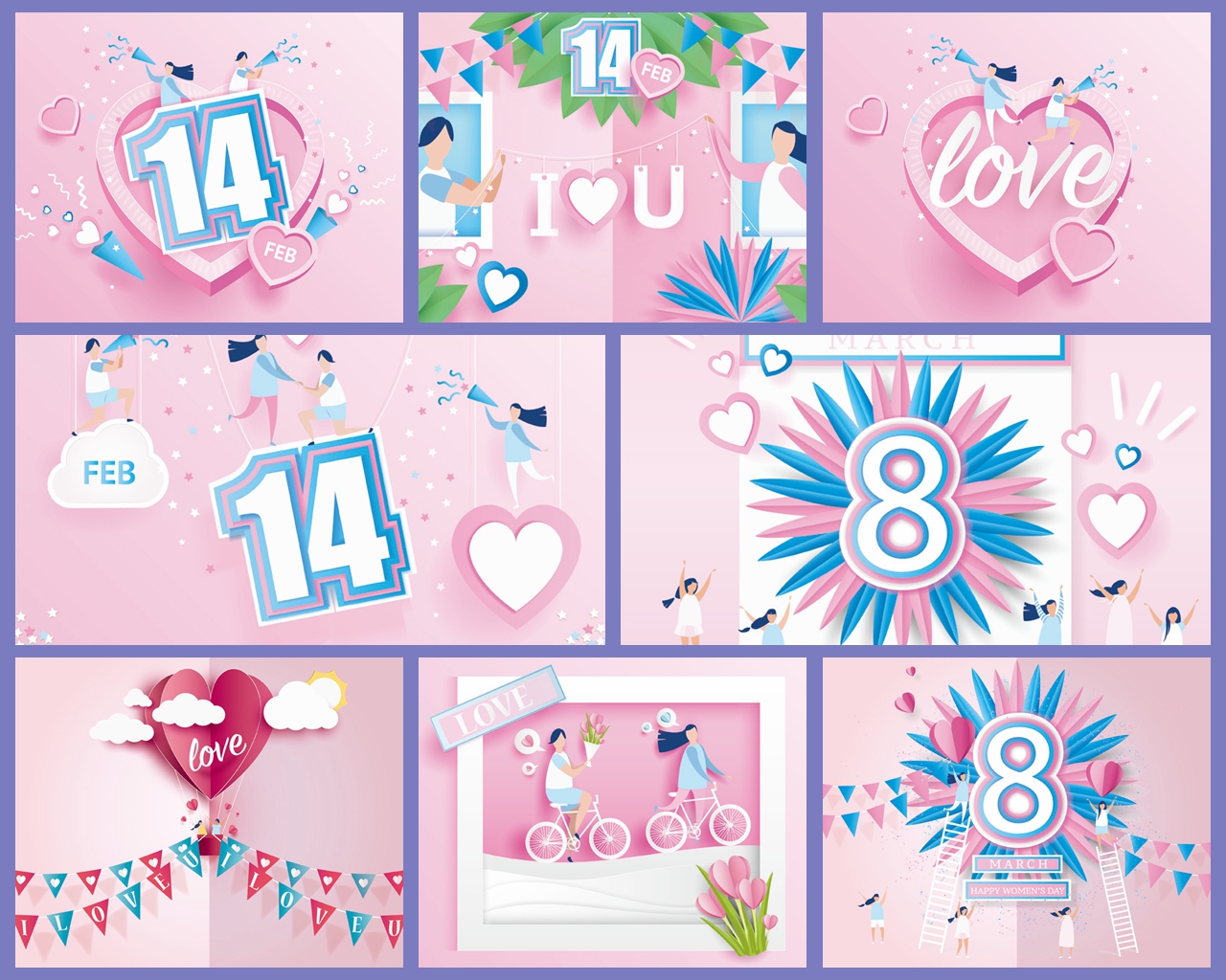 可爱粉色的快乐女人纸工艺38妇女节庆典矢量海报素材 AI素材-第1张